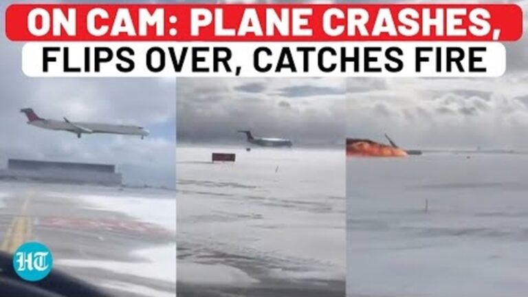 Canada Plane Crash Exact Moment On Camera: Delta Flight Hits Runway, Flips, Catches Fire| Toronto